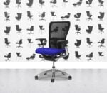 Refurbished Haworth Zody Desk Chair FULL SPEC - Black Mesh and Ocean Seat - Polished Aluminium Frame - Corporate Spec 1
