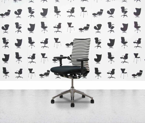 Gereviseerde Vitra T-Chair - Onderstel van gepolijst aluminium - zwart-witte strepen - Corporate Spec 1