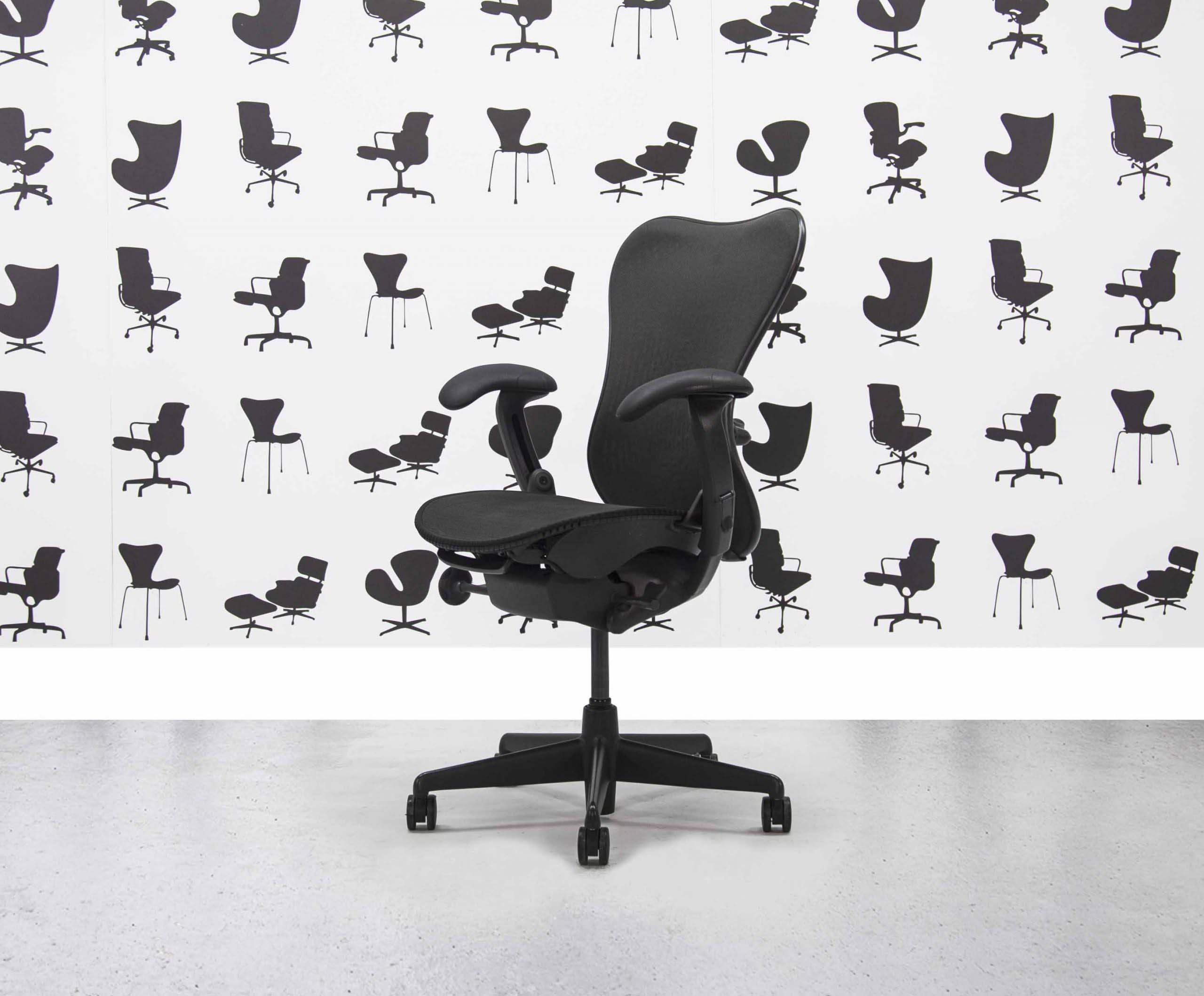 Refurbished Herman Miller Classic Mirra FULL SPEC - Black Butterfly Mesh - 4D - Tri-flex Black Mesh Seat2 Refurbished Herman Miller Classic Mirra FULL SPEC - Black Butterfly Mesh - 4D - Tri-flex Black Mesh Seat