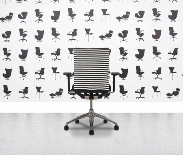 Gereviseerde Vitra T-Chair - Onderstel van gepolijst aluminium - zwart-witte strepen - Corporate Spec 2