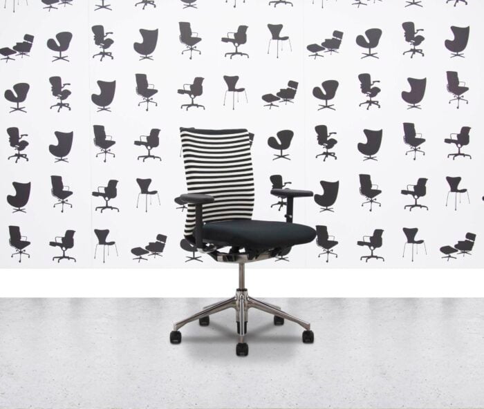 Refurbished Vitra T-Chair - Polished Aluminium Base - Black and White Stripes - Corporate Spec 3