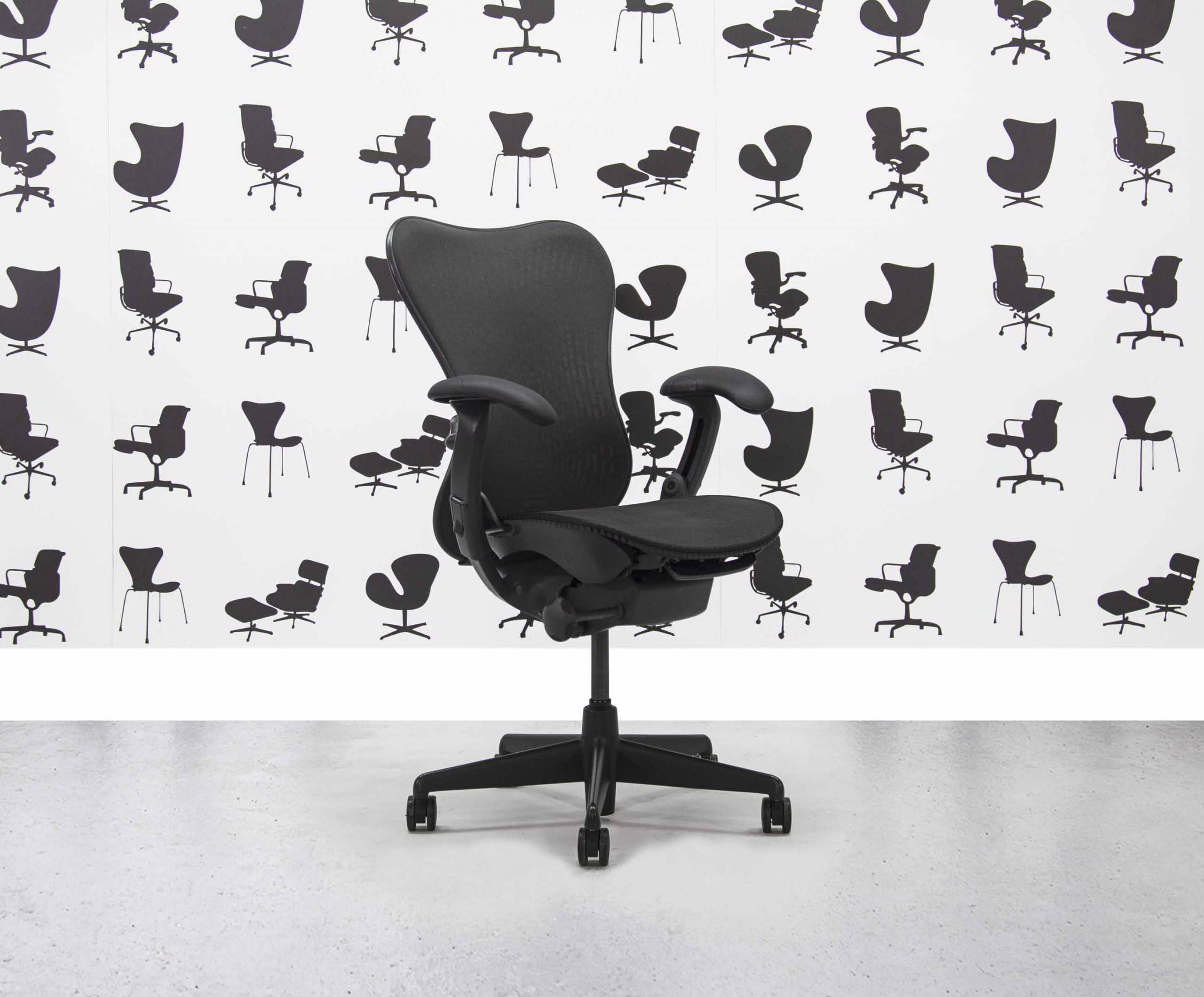 Refurbished Herman Miller Classic Mirra FULL SPEC - Black Butterfly Mesh - 4D - Tri-flex Black Mesh Seat4 Refurbished Herman Miller Classic Mirra FULL SPEC - Black Butterfly Mesh - 4D - Tri-flex Black Mesh Seat