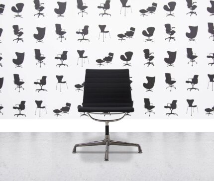 Refurbished Herman Miller Eames Aluminum Group Side Chair – Armless - Black Leather - Corporate Spec