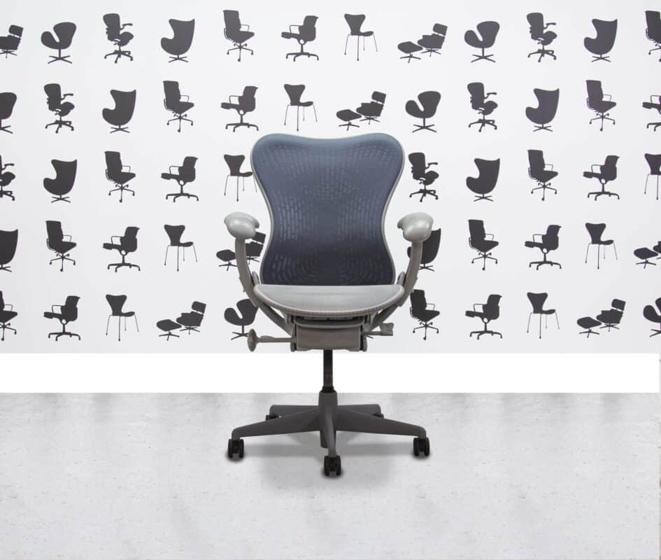 Refurbished Herman Miller Classic Mirra FULL SPEC - Blue Butterfly Mesh - 4D - Grey Seat - Corporate SPec