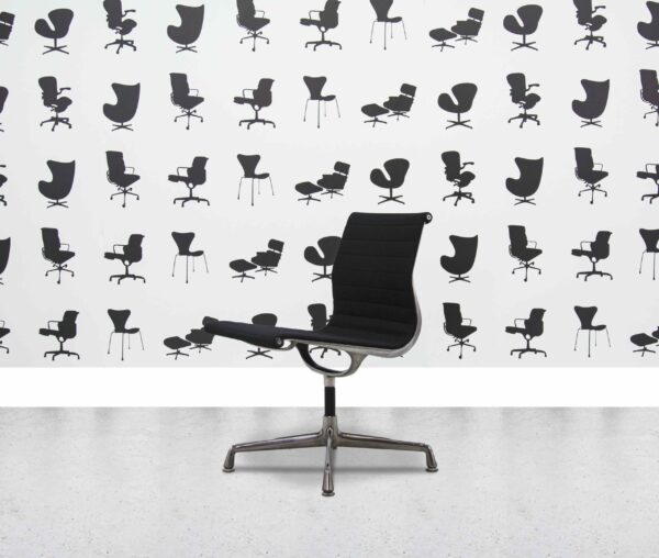 Refurbished Herman Miller Eames Aluminum Group Side Chair – Armless - Black Leather - Corporate Spec 1