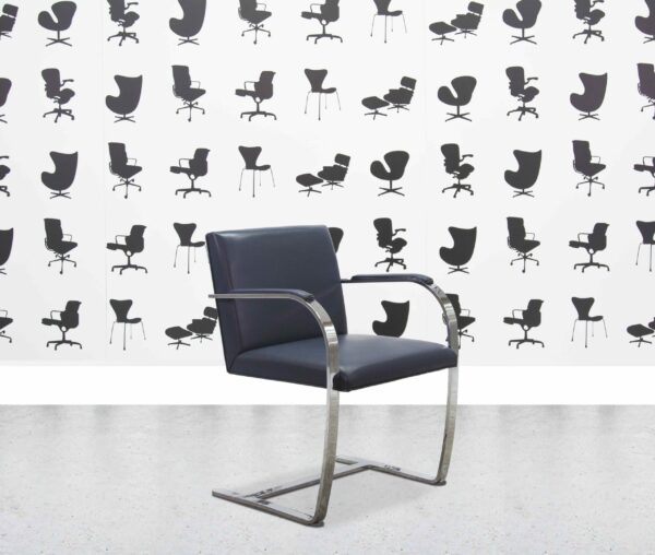 Knoll Brno Flat Bar Chair in donkerblauw leer Chroom frame - Corporate Spec 3