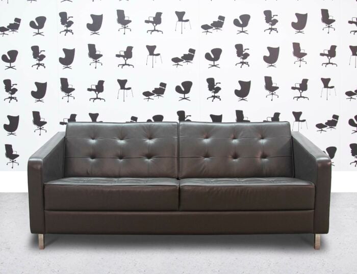 Refurbished Davison Highley 5th Avenue Large Sofa - Black Leather - Corporate Spec