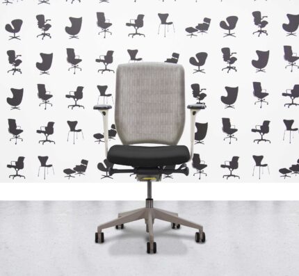 Refurbished Senator Evolve V2 Office Chair - Full Spec - White Frame - Grey Mesh - Black - Corporate Spec