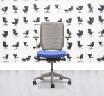 Refurbished Senator Evolve V2 Office Chair - Full Spec - White Frame - Grey Mesh - Bluebell - Corporate Spec