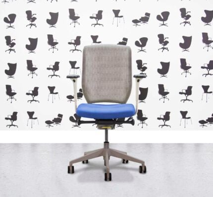 Refurbished Senator Evolve V2 Office Chair - Full Spec - White Frame - Grey Mesh - Bluebell - Corporate Spec
