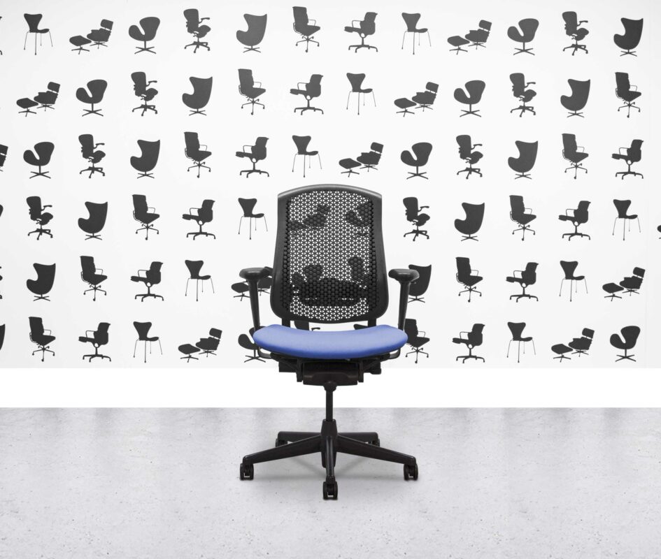 Refurbished Herman Miller Celle Chair - Black Frame - Bluebell Fabric Seat - Corporate Spec