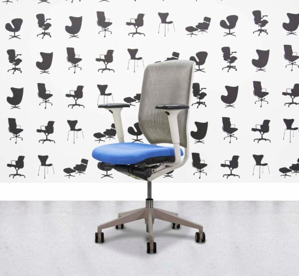 Refurbished Senator Evolve V2 Office Chair - Full Spec - White Frame - Grey Mesh - Bluebell - Corporate Spec 1