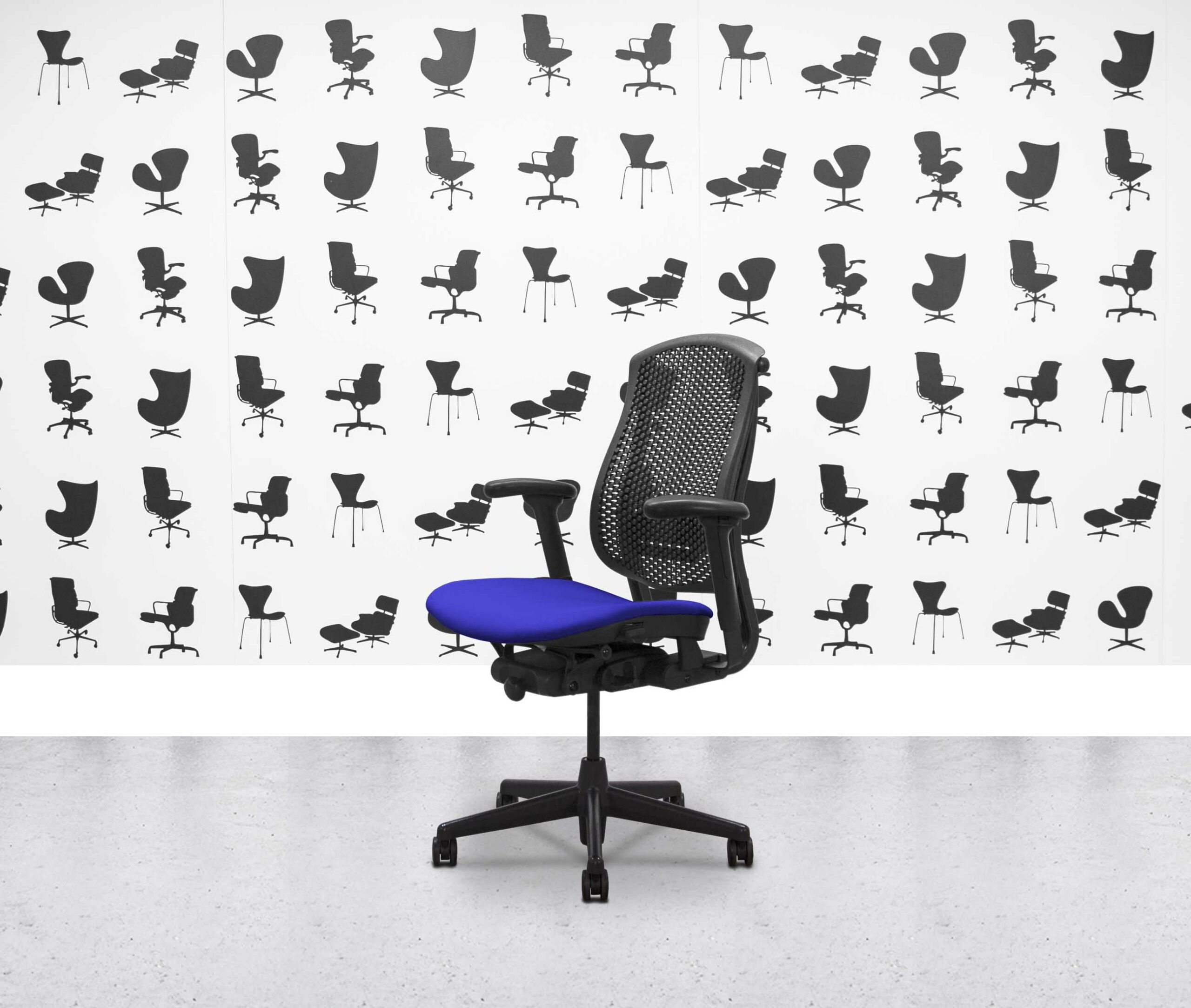 Refurbished Herman Miller Celle Chair - Black Frame - Ocean Fabric Seat - Corporate Spec 1 Refurbished Herman Miller Celle Chair - Black Frame - Ocean Fabric Seat - Corporate Spec 1