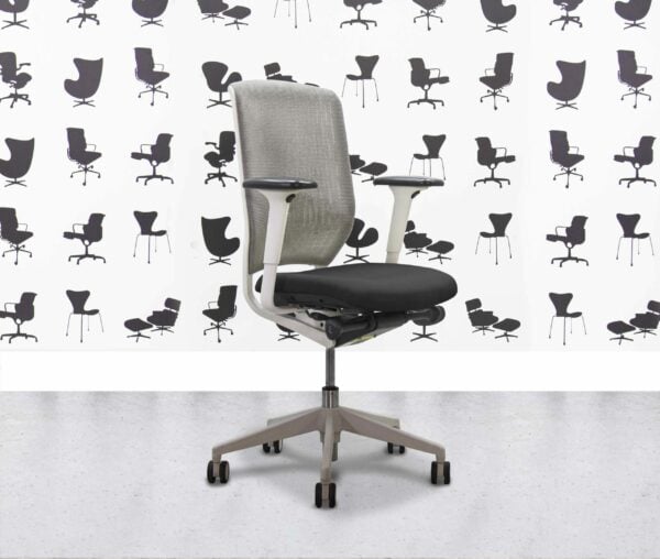 Refurbished Senator Evolve V2 Office Chair - Full Spec - White Frame - Grey Mesh - Black - Corporate Spec 3