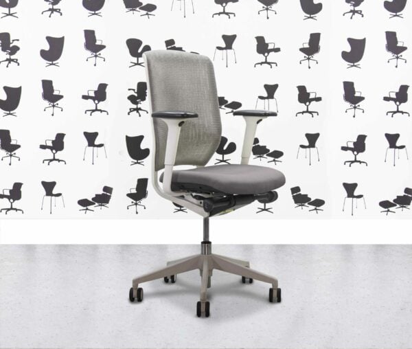 Refurbished Senator Evolve V2 Office Chair - Full Spec - White Frame - Grey Mesh - Blizzard - Corporate Spec 3