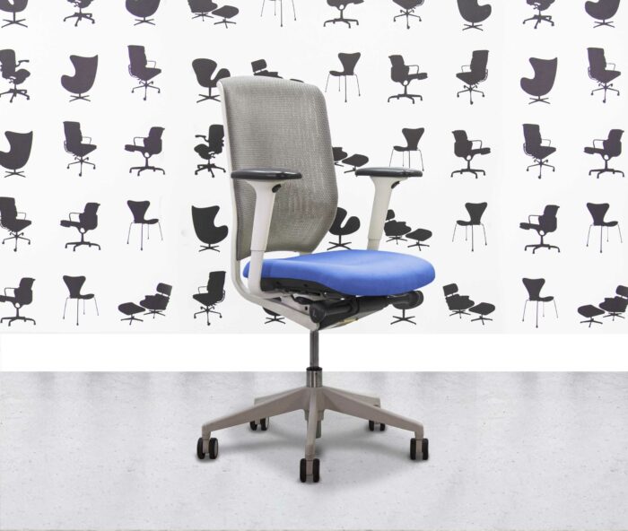Refurbished Senator Evolve V2 Office Chair - Full Spec - White Frame - Grey Mesh - Bluebell - Corporate Spec 3