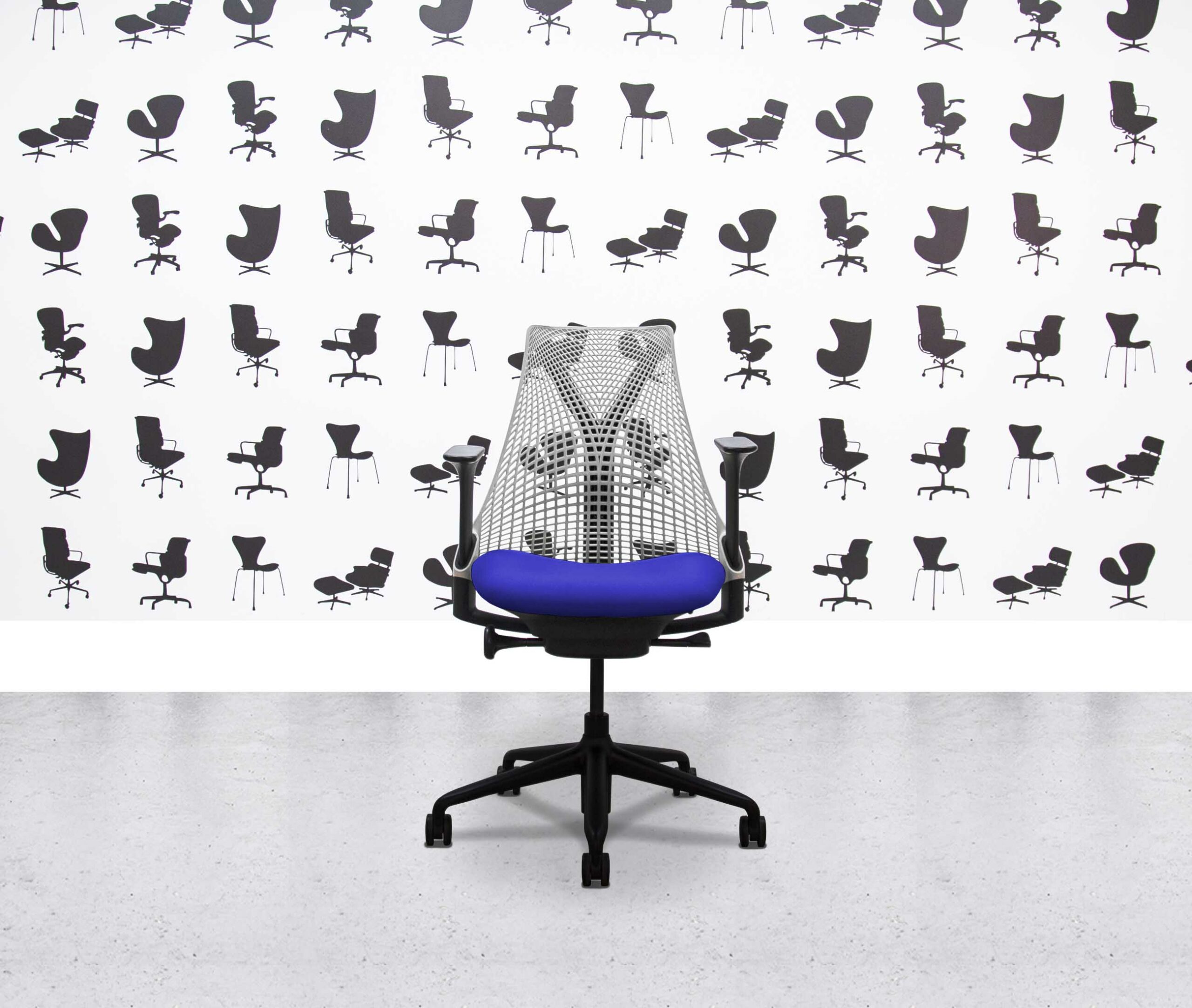 Herman Miller Sayl - Grey Mesh Back - Ocean Seat1 Refurbished Herman Miller Sayl - Grey Mesh Back - Ocean Seat - Image 1
