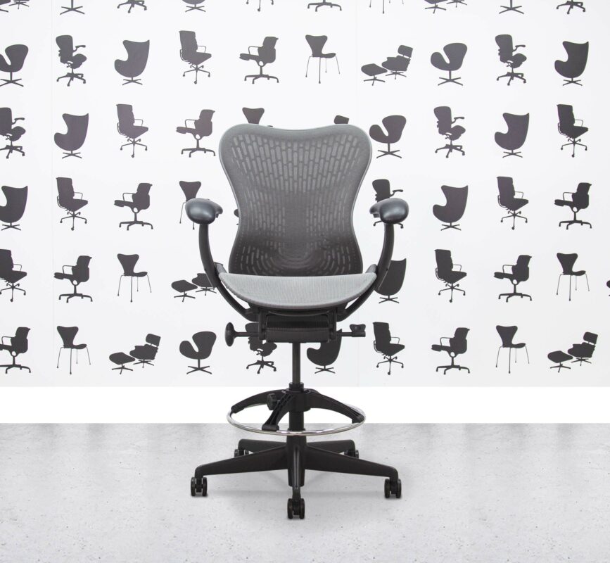 Refurbished Herman Miller Mirra 2 stool – Full Spec – Grey Butterfly Back – Grey Mesh Seat and Frame - Corporate Spec