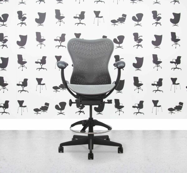 Refurbished Herman Miller Mirra 2 stool – Full Spec – Grey Butterfly Back – Grey Mesh Seat and Frame - Corporate Spec