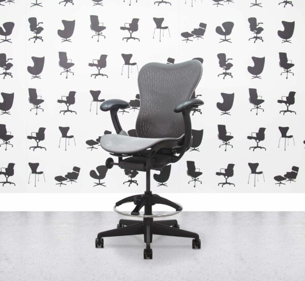 Refurbished Herman Miller Mirra 2 stool – Full Spec – Grey Butterfly Back – Grey Mesh Seat and Frame - Corporate Spec 1