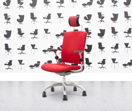 Refurbished Verco EV-Smart Task Chair - Red Fabric - With Headrest - Corporate Spec 1