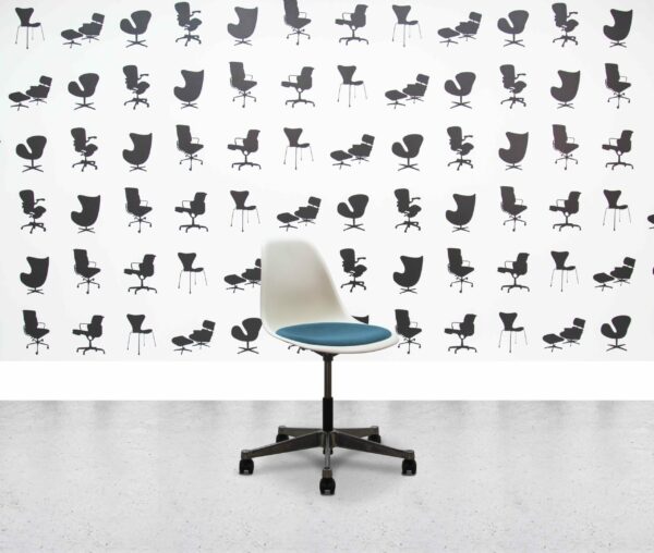 Refurbished Vitra Eames Plastic Side Chair PSCC - White Shell - Montserrat Seat