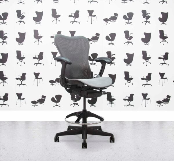Refurbished Herman Miller Mirra 2 stool – Full Spec – Grey Butterfly Back – Grey Mesh Seat and Frame - Corporate Spec 3