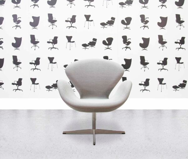 refurbished fritz hansen arne jacobsen swan chair light grey fabric and leather back (copy)