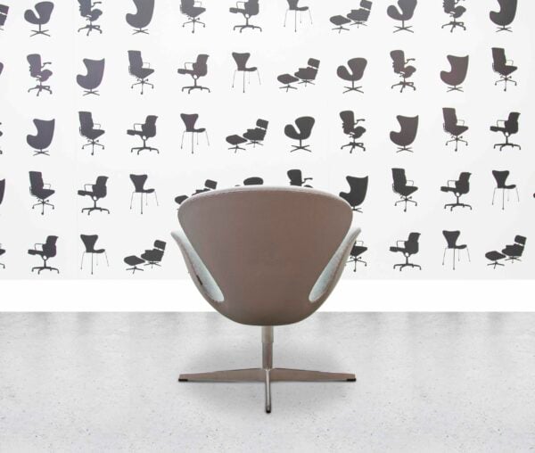 refurbished fritz hansen arne jacobsen swan chair light grey fabric and leather back