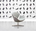 refurbished fritz hansen arne jacobsen swan chair light grey fabric and leather back (copy)