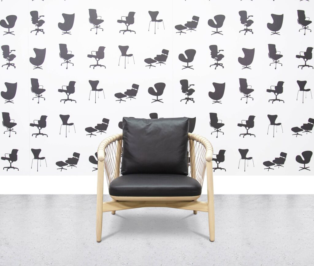 refurbished herman miller crosshatch chair white walnut frame black leather