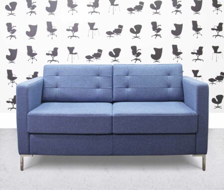 refurbished boss design 2 seater sofa in blue fabric