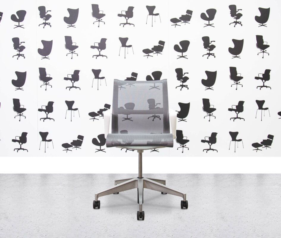 refurbished herman miller setu chair  white frame grey mesh