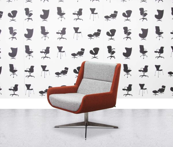 Refurbished Naughtone Hush Low Lounge Chair - Red and Grey Fabric