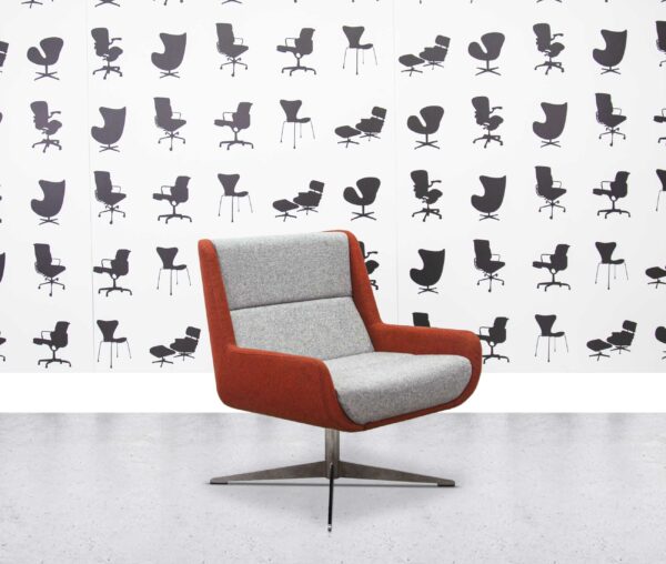 Refurbished Naughtone Hush Low Lounge Chair - Red and Grey Fabric