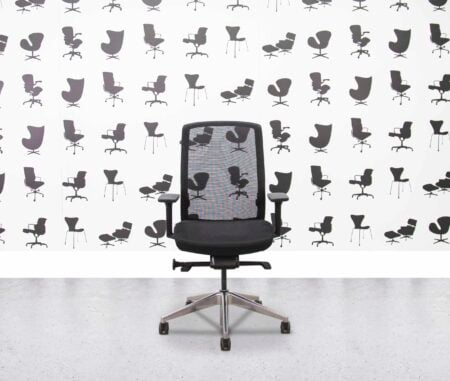refurbished bestuhl j1 task chair black fabric seat mesh back polished aluminiu
