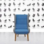 refurbished naughtone hush bwd lounge chair blue and grey fabric