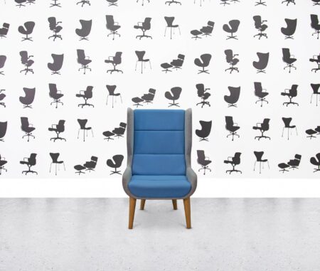 refurbished naughtone hush lounge chair sky and dark blue fabric