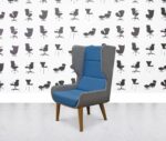 refurbished naughtone hush bwd lounge chair blue and grey fabric