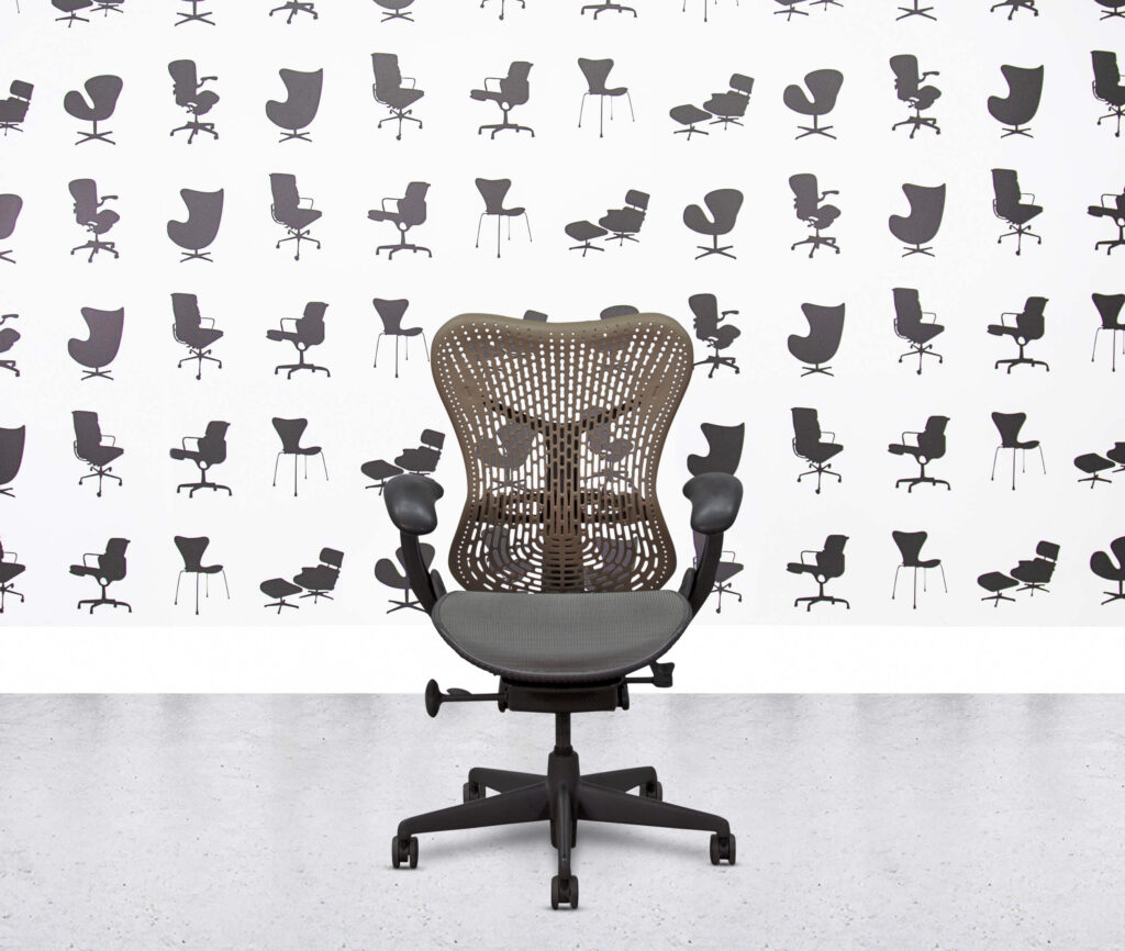 refurbished herman miller classic mirra chair full spec grey mesh seat brown back