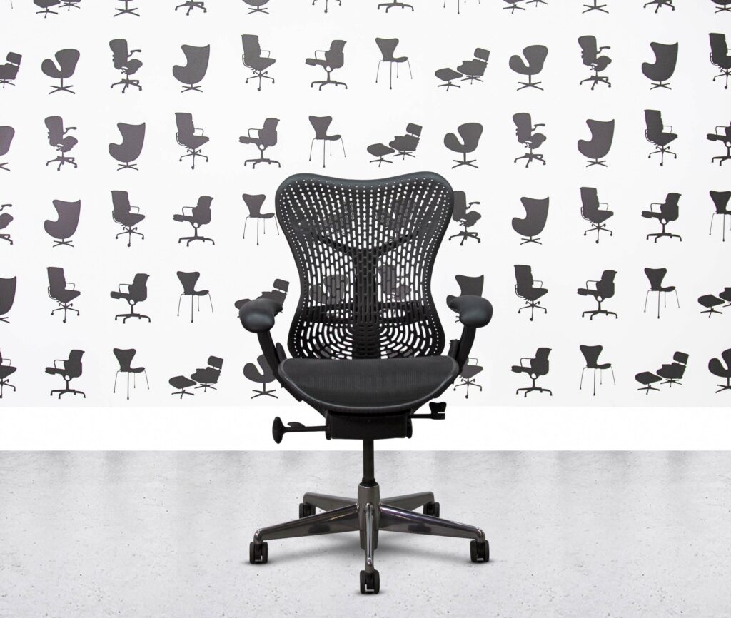 refurbished herman miller classic mirra chair full spec aluminum base black back and seat