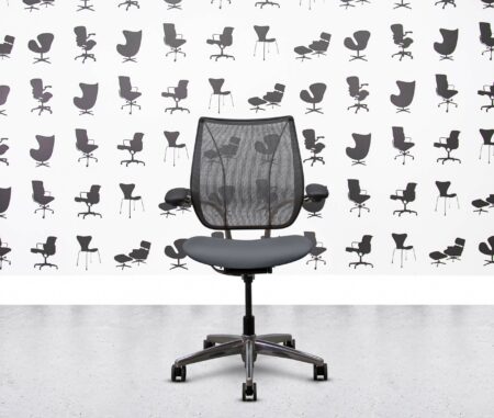 refurbished humanscale liberty task chair polished aluminium maron dark brown leather