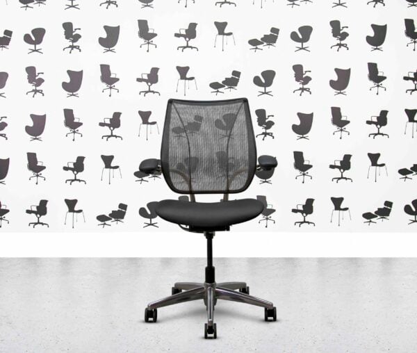 refurbished humanscale liberty task chair polished aluminium black leather