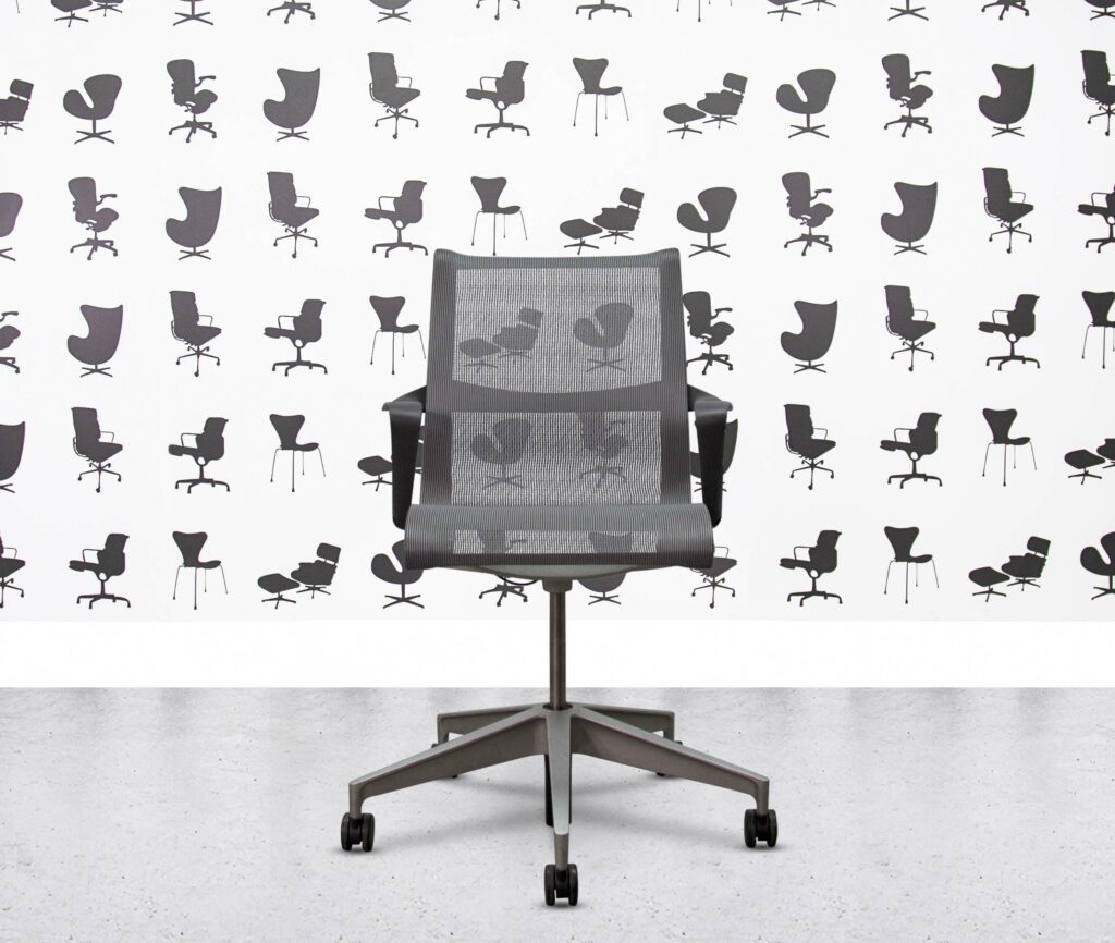 refurbished herman miller setu chair  black frame grey mesh