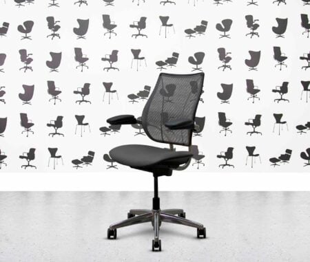 refurbished humanscale liberty task chair polished aluminium grigio grey leather