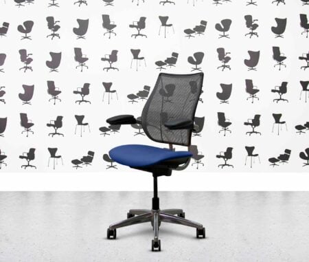 refurbished humanscale liberty task chair polished aluminium royal blue leather