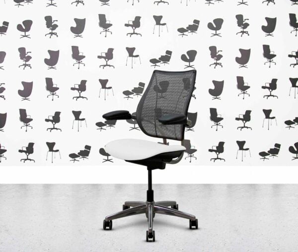 refurbished humanscale liberty task chair polished aluminium white leather