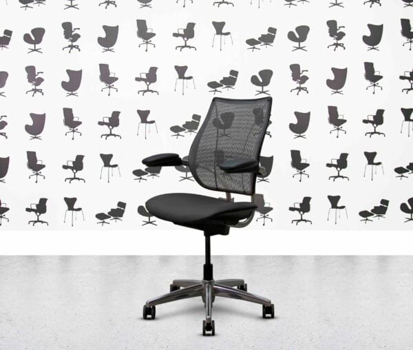 refurbished humanscale liberty task chair polished aluminium black leather