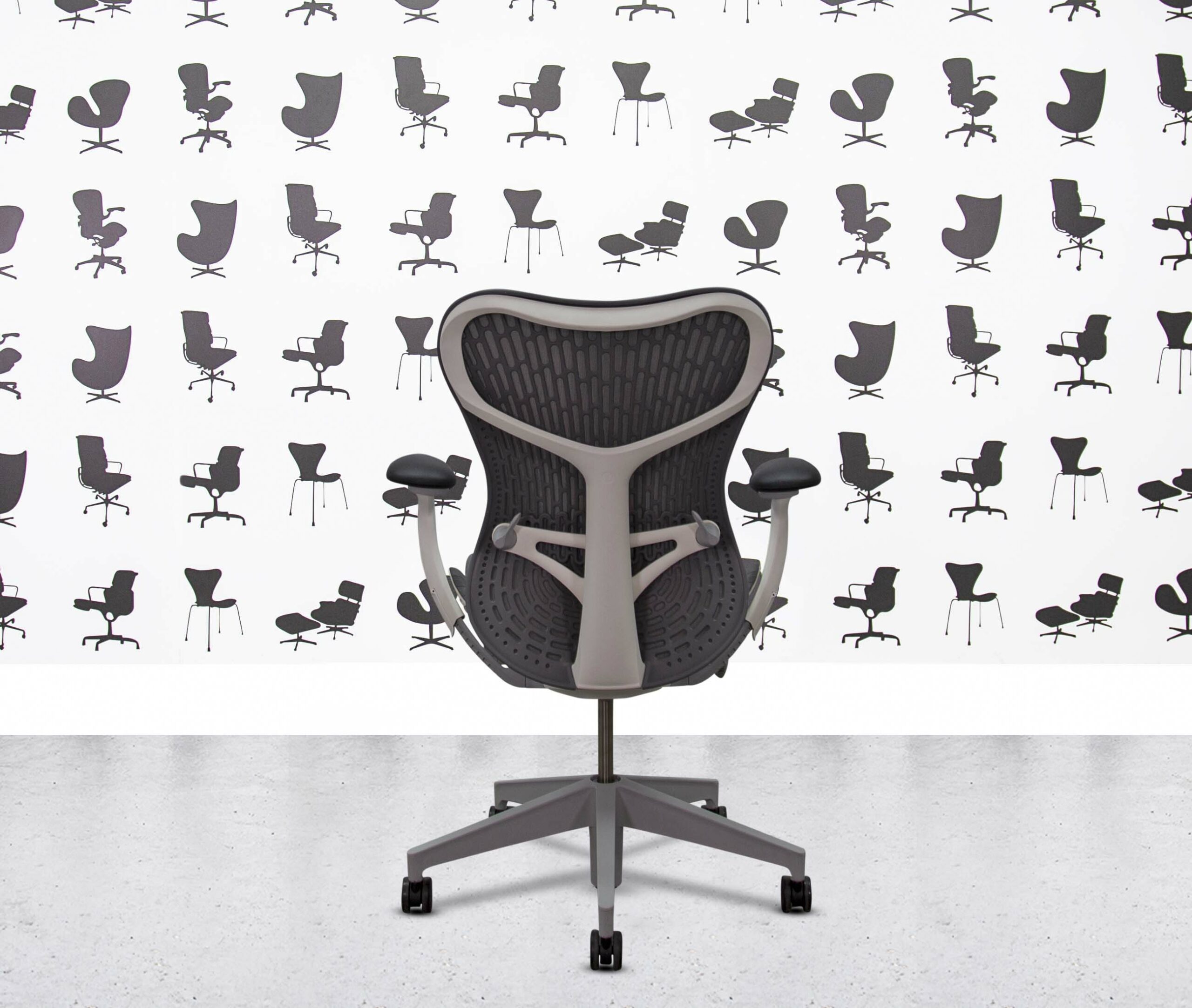 refurbished herman miller mirra 2 full spec white frame 4d grey butterfly mesh and tri flex seat refurbished herman miller mirra 2 full spec white frame 4d grey butterfly mesh and tri flex seat