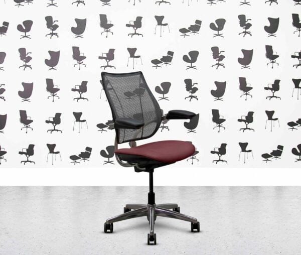 refurbished humanscale liberty task chair polished aluminium wine dark red leather